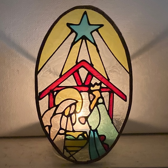 Vintage Stained Glass Nativity Candle Holder - Picture 9 of 11